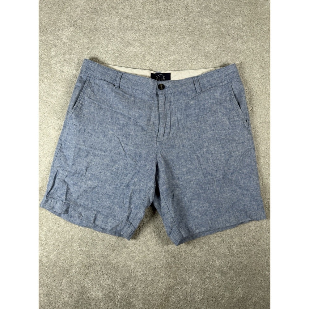 Even Tide Mens 33 Blue Linen Blend Shorts Costal Beach Resort 7" Cruise Vacation